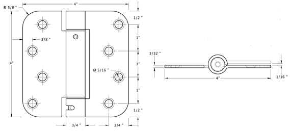 Deltana DSH4R5 Hinge Specifications