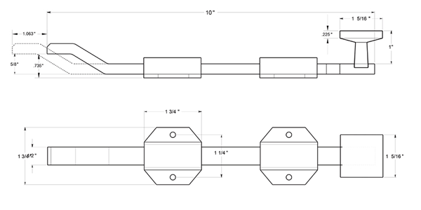Deltana FPGM10 10 Inch Modern Offset Surface Bolt Specifications