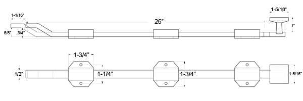 Deltana FPGM26 26 Inch Modern Offset Surface Bolt Specifications