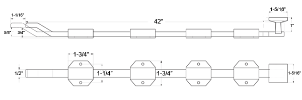 Deltana FPGM42 42 Inch Modern Offset Surface Bolt Specifications