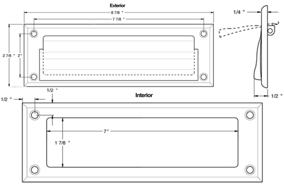 Deltana MS626 Mail Door Slot Dimensions