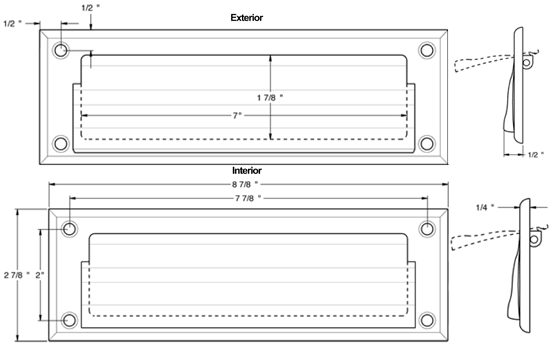 Deltana MS627 Mail Door Slot Dimensions