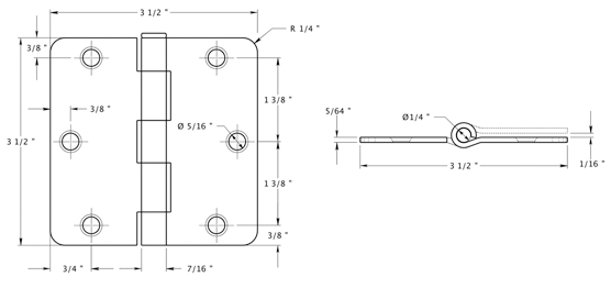 Deltana S35R4 Hinge Specifications