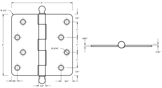 Deltana S44R4-BT Hinge Specifications