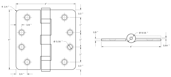 Deltana S44R4HDB Hinge Specifications