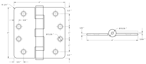 Deltana S44R4HDBNRP Hinge Specifications