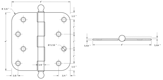 Deltana S44R5-BT Hinge Specifications