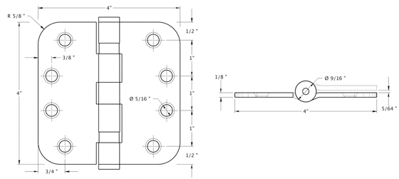 Deltana S44R5HDB Hinge Specifications