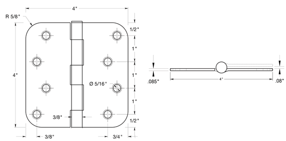 Deltana S44R5N Hinge Specifications