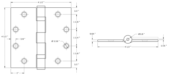 Deltana S45BBU Hinge Specifications