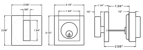 Deltana ZDS Square Elite Single Cylinder Deadbolt Dimensions