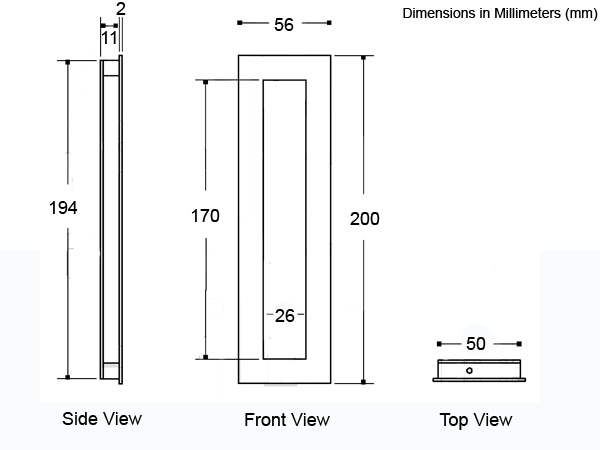 Stainless Steel Flush Pull  Dimensions