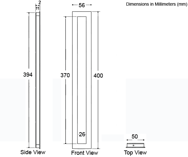 Extra Long Stainless Steel Flush Pull  Dimensions