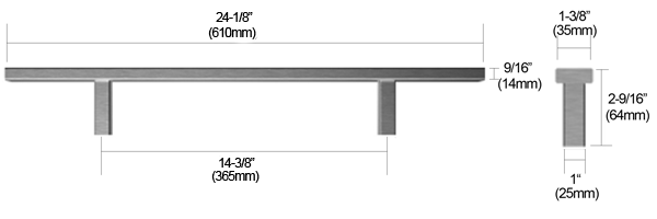 24 Inch Rectangle Door Pull dimensions