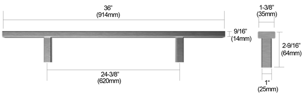 36 Inch Rectangle Door Pull dimensions