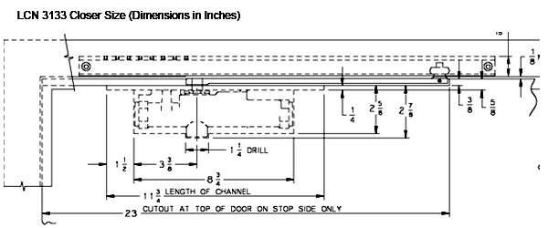 LCN 3133 closer dimensions