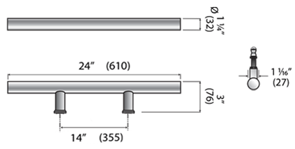 AHI SIG405-610 Contemporary Stainless Steel Door Pull Size