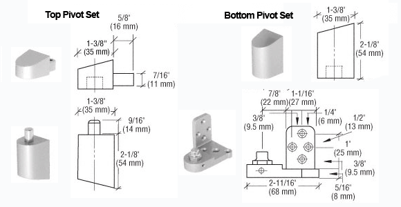 US Aluminum Door Pivot Hinge Dimensions