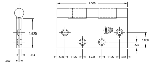 Bommer BB5002-454 Stainless Hinge Dimensions