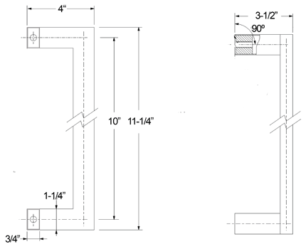 10 inch Stainless Rectangular Offset Pull Size