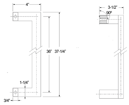 36 inch Stainless Rectangular Offset Pull Size