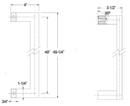 48 inch Stainless Rectangular Offset Pull Size