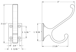 Deltana CAHH35 Coat and Hat Hook Size