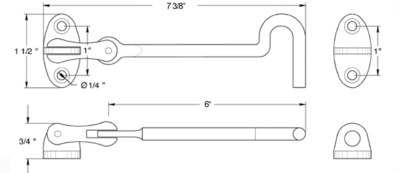 Deltana CHK6 Cabin Door Hook Size