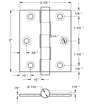 Deltana DBS3025 Screen Door Hinge Specifications