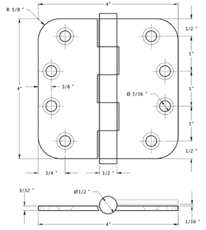 Deltana DSB4R5x-R Hinge Specifications