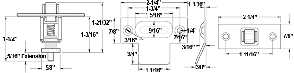 Deltana RCA336 Roller Catch Dimensions