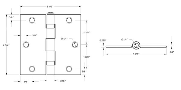 Deltana S35BBUx-R Hinge Specifications