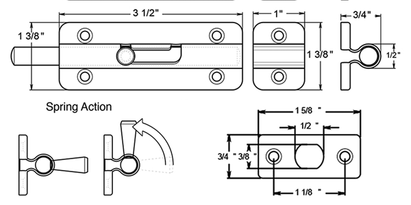 Deltana SB35U32D 3-1/2 Inch Stainless Steel Spring Bolt Specifications