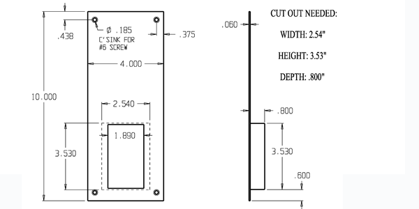 Don-Jo 1858 4 x 10 Flush Pull Plate size