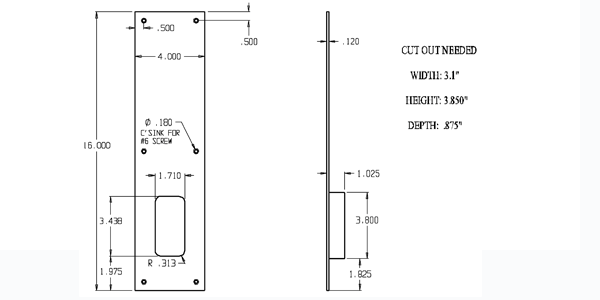 Don-Jo 1860 4 x 16 Large Flush Pull Plate size