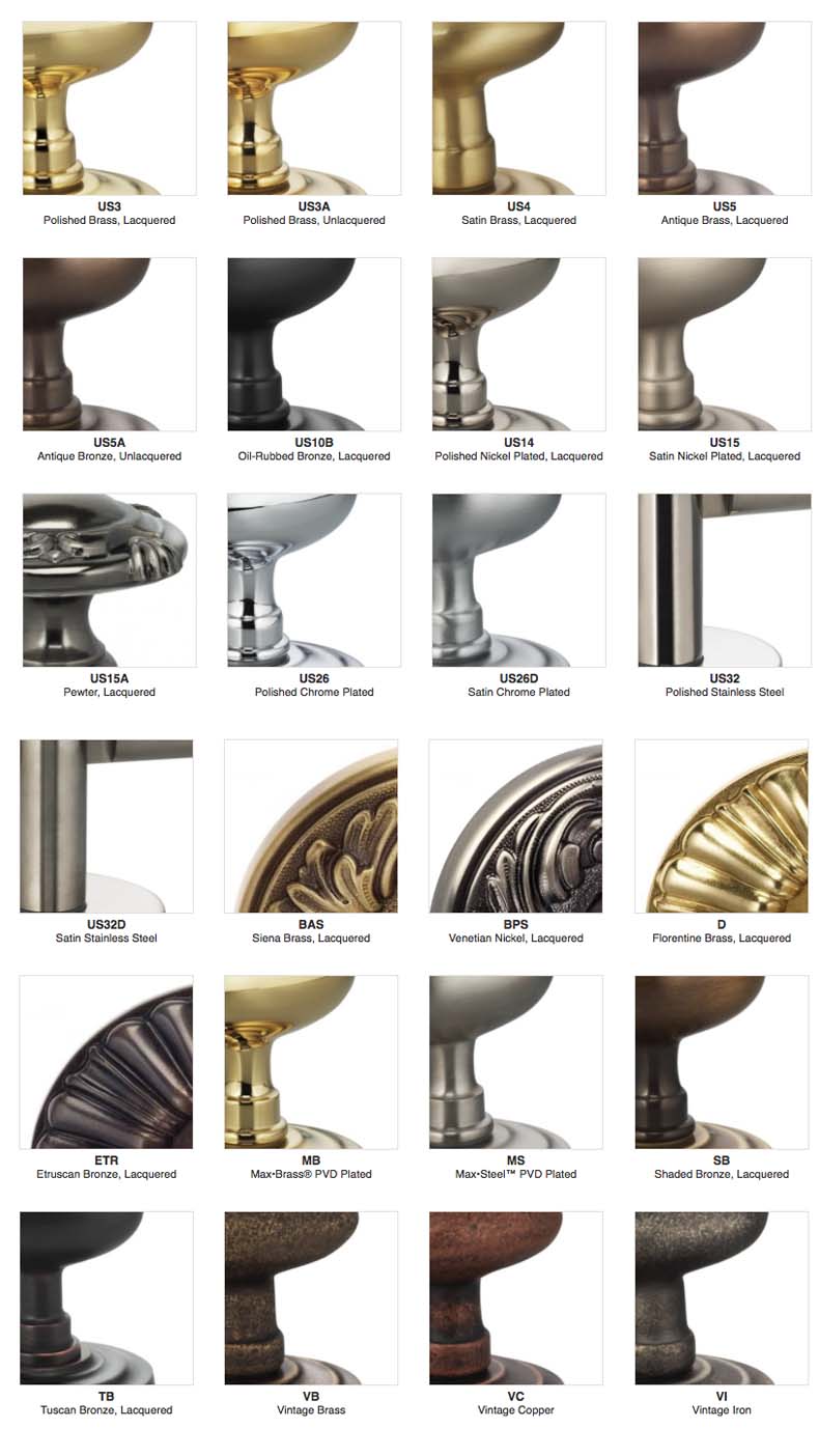 Omnia door hardware finish color chart